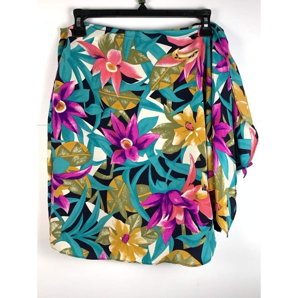 August Silk 100% Silk Wrap Skirt Medium Tropical Floral Hawaiian Resort